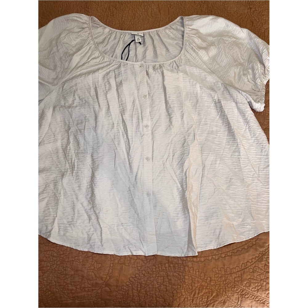 Ava&Viv Light Beige Textured Button Up Peasant Blouse Boho Cottagecore Coastal - Picture 4 of 7